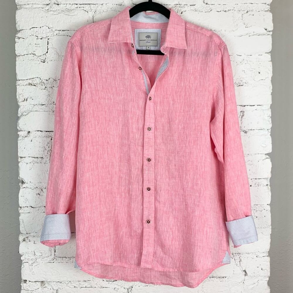 Report Collection Pink Linen Resort Button Down Medium